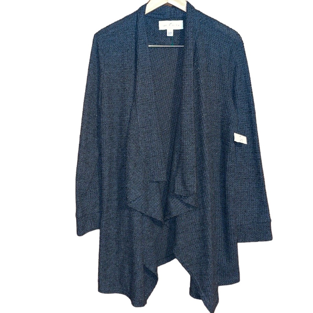 •FRENCH LAUNDRY•NWT GRAY WAFFLE KNIT OPEN FRONT WATERFALL CARDIGAN SIZE LARGE